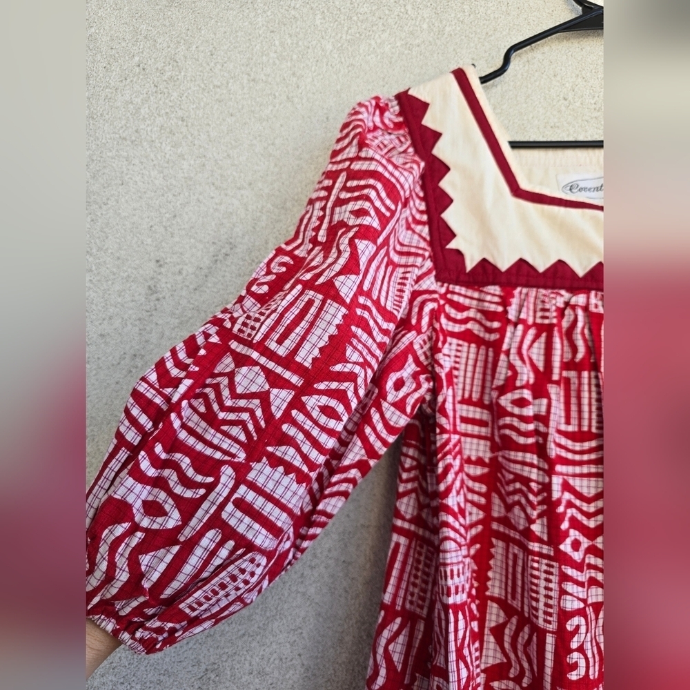 Vintage 100% Cotton Red and White Patterned Dress - Picture 4 of 10
